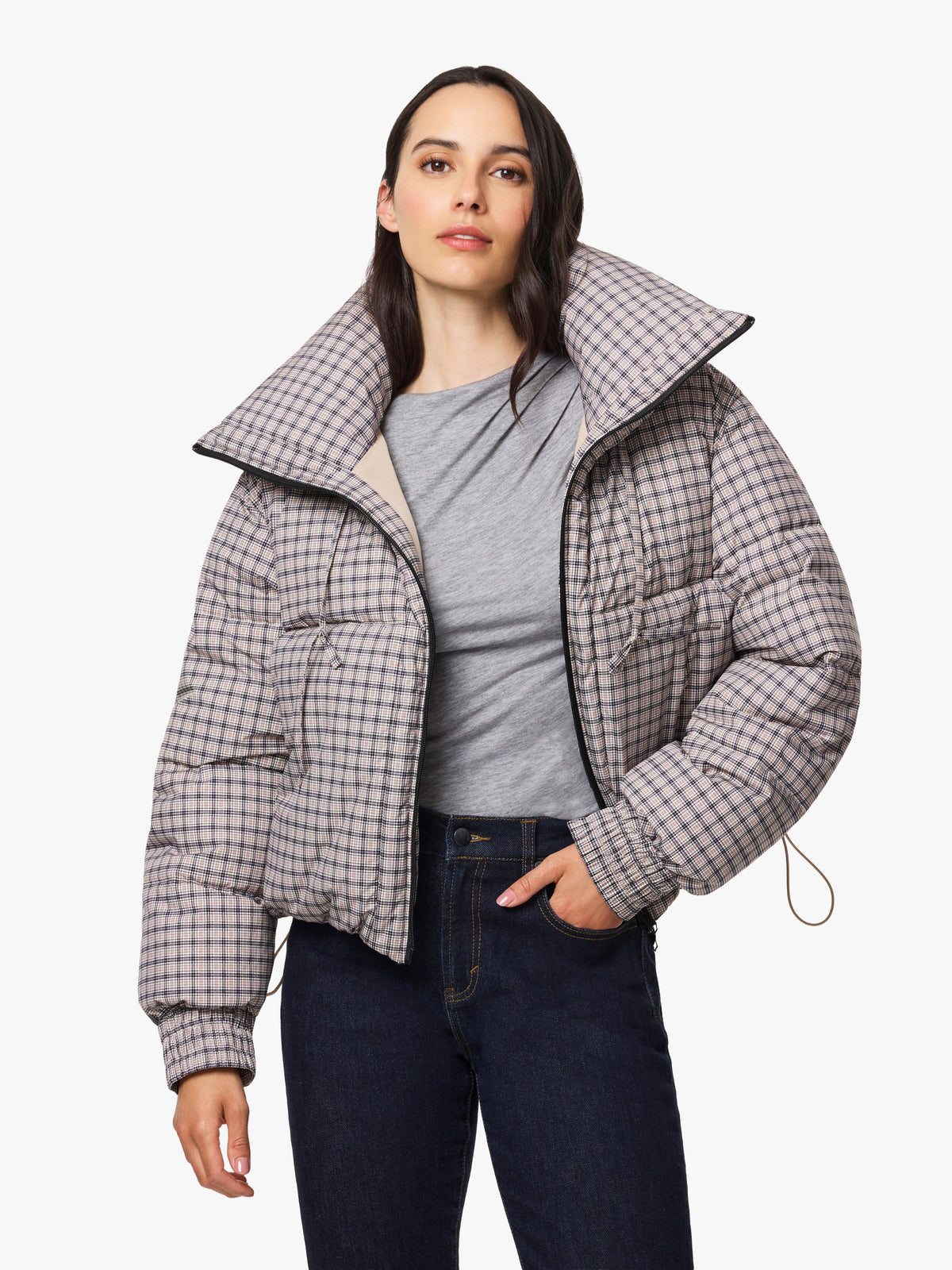 plaid puffer jacket, fall, outerwear, spring, jacket, coat