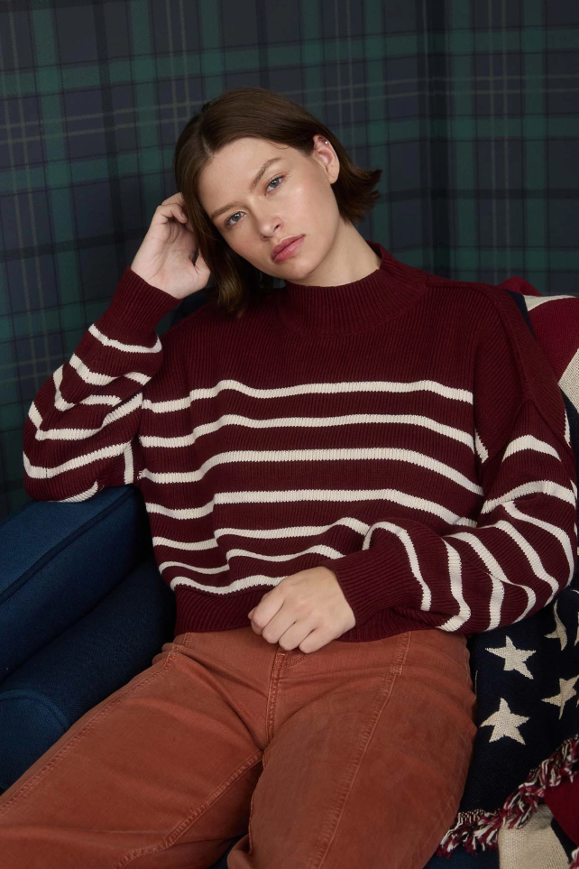 Stripe Mock Neck Sweater