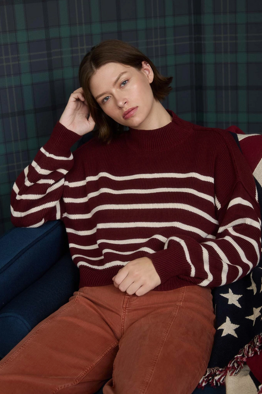 Stripe Mock Neck Sweater