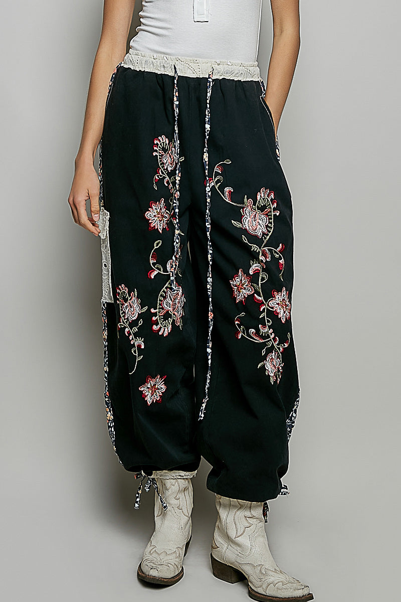 Embroidered Tie Pants