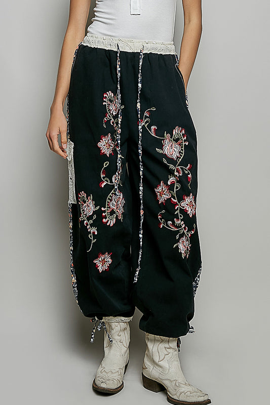 Embroidered Tie Pants