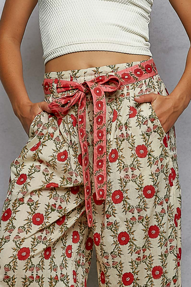 Floral Block Print Wide Leg Pants