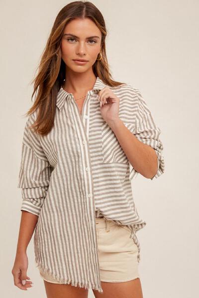 Tan and white button-down top