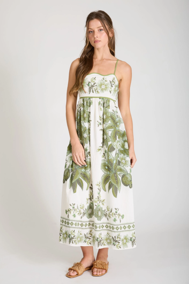 Olive Floral Midi Dress