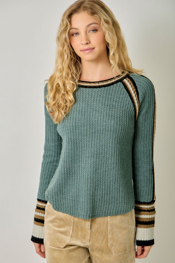 Trim Detail Raglan Sweater Top