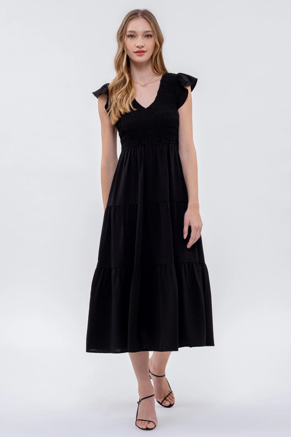 Black Flutter Sleeve Maxi Dress