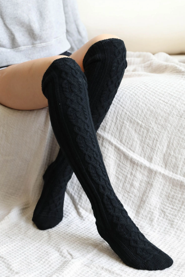 Thigh-High Cable Knit Socks