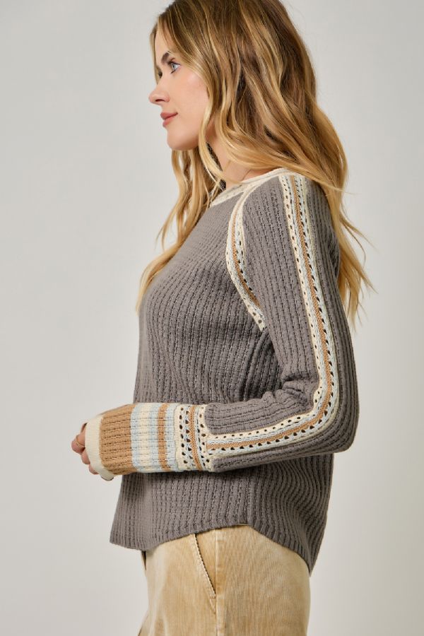 Trim Detail Raglan Sweater Top