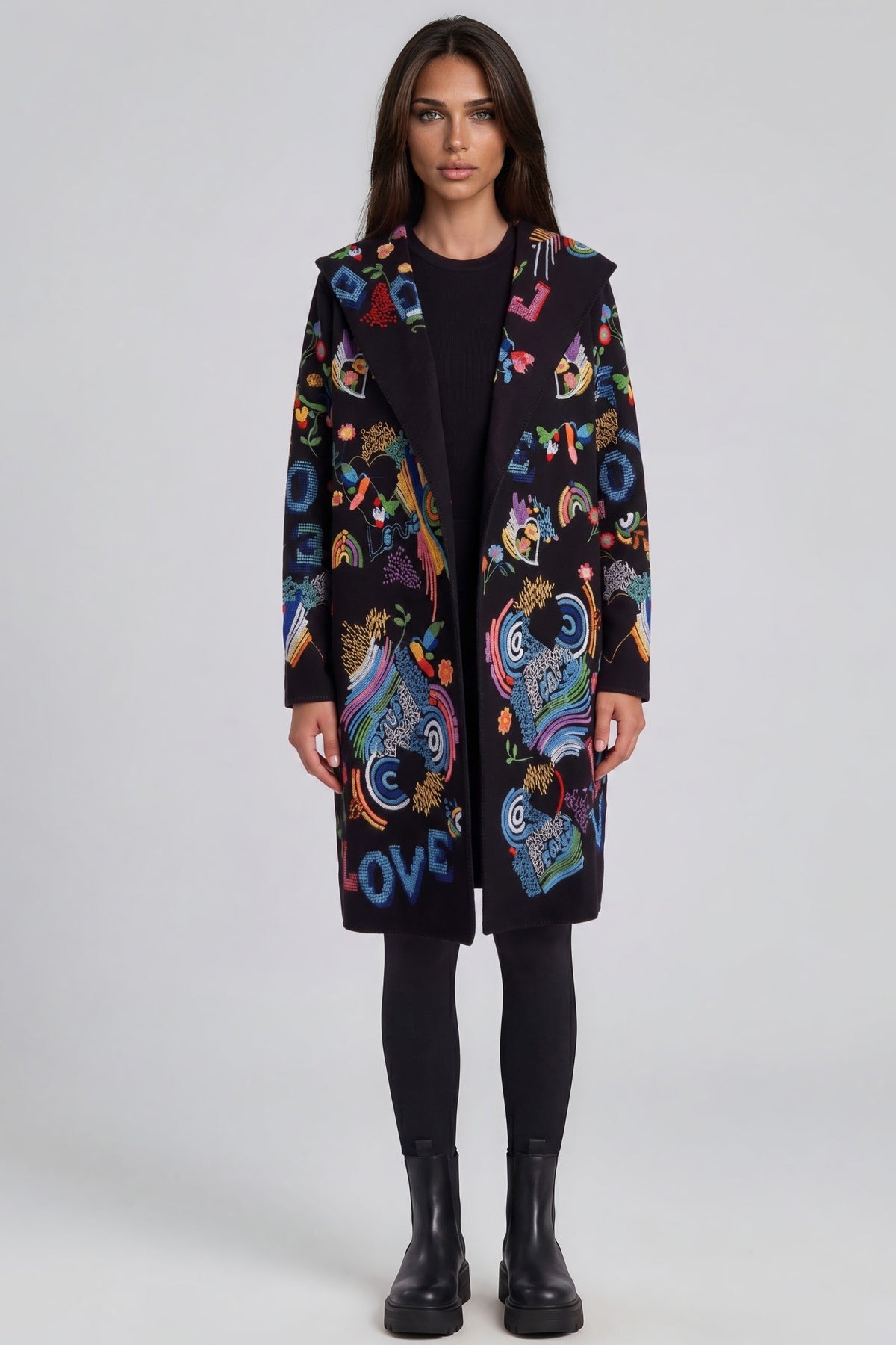 Embroidered Hooded Love Sweater Jacket